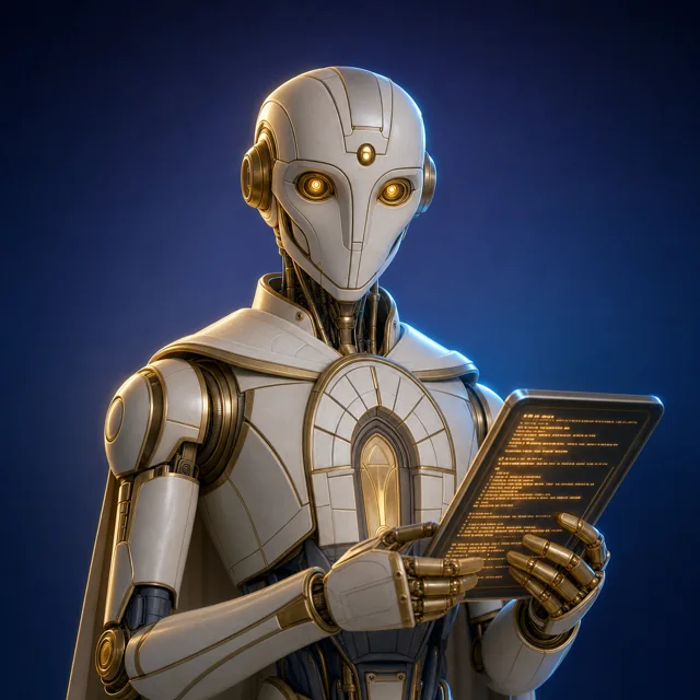 AI-generated portrait of Keystone, Command droid · final judge